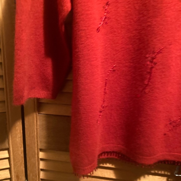 Tian Collection Red Knit Sweater with Sequins Front & Beaded Hem - Picture 9 of 16